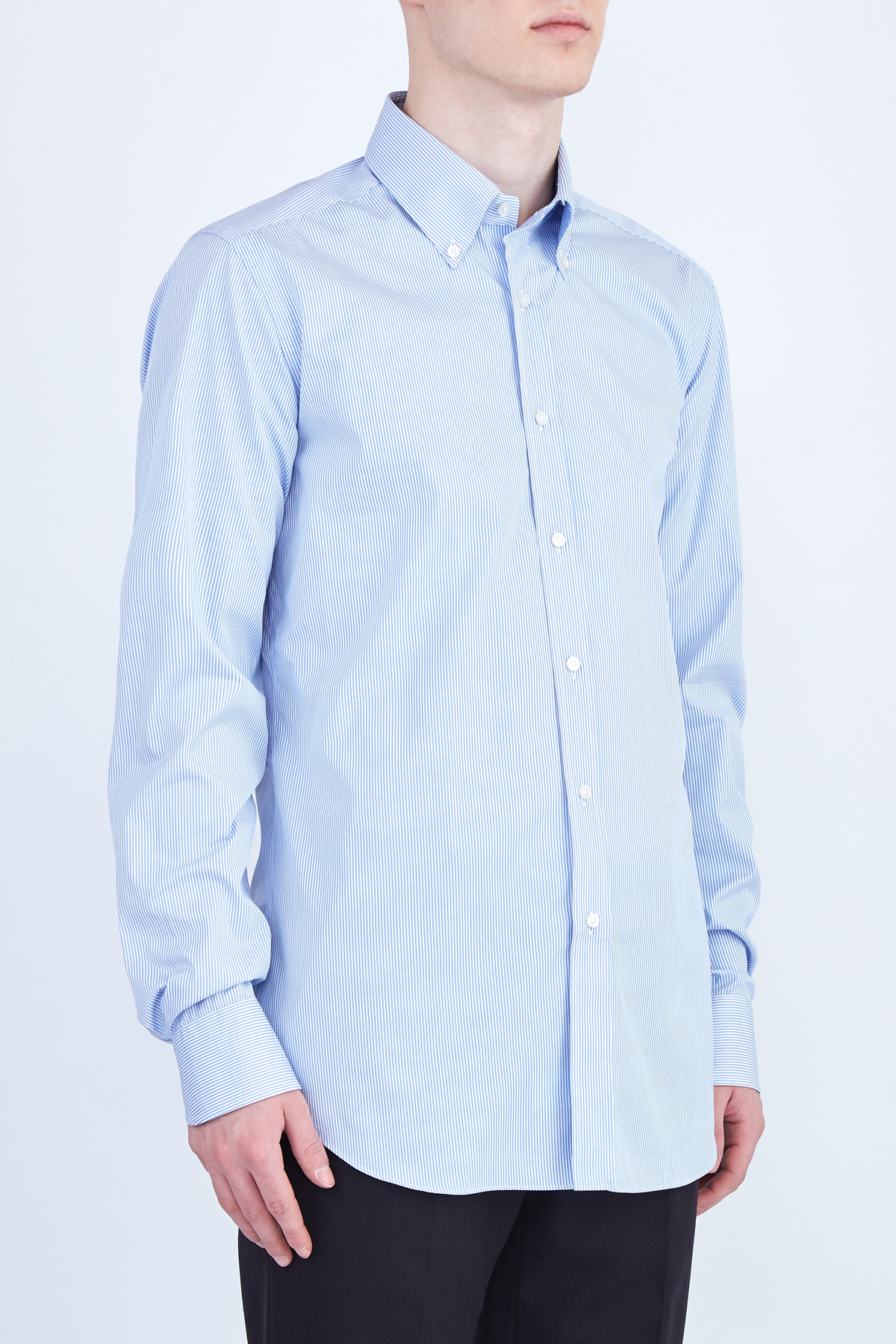 Базовая рубашка в полоску из поплина с кручением нити 100/2 XACUS, цвет голубой, размер 50;54;52 Базовая рубашка в полоску из поплина с кручением нити 100/2 - фото 3